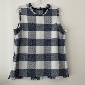 EUC Blue and White Plaid tank with fringe